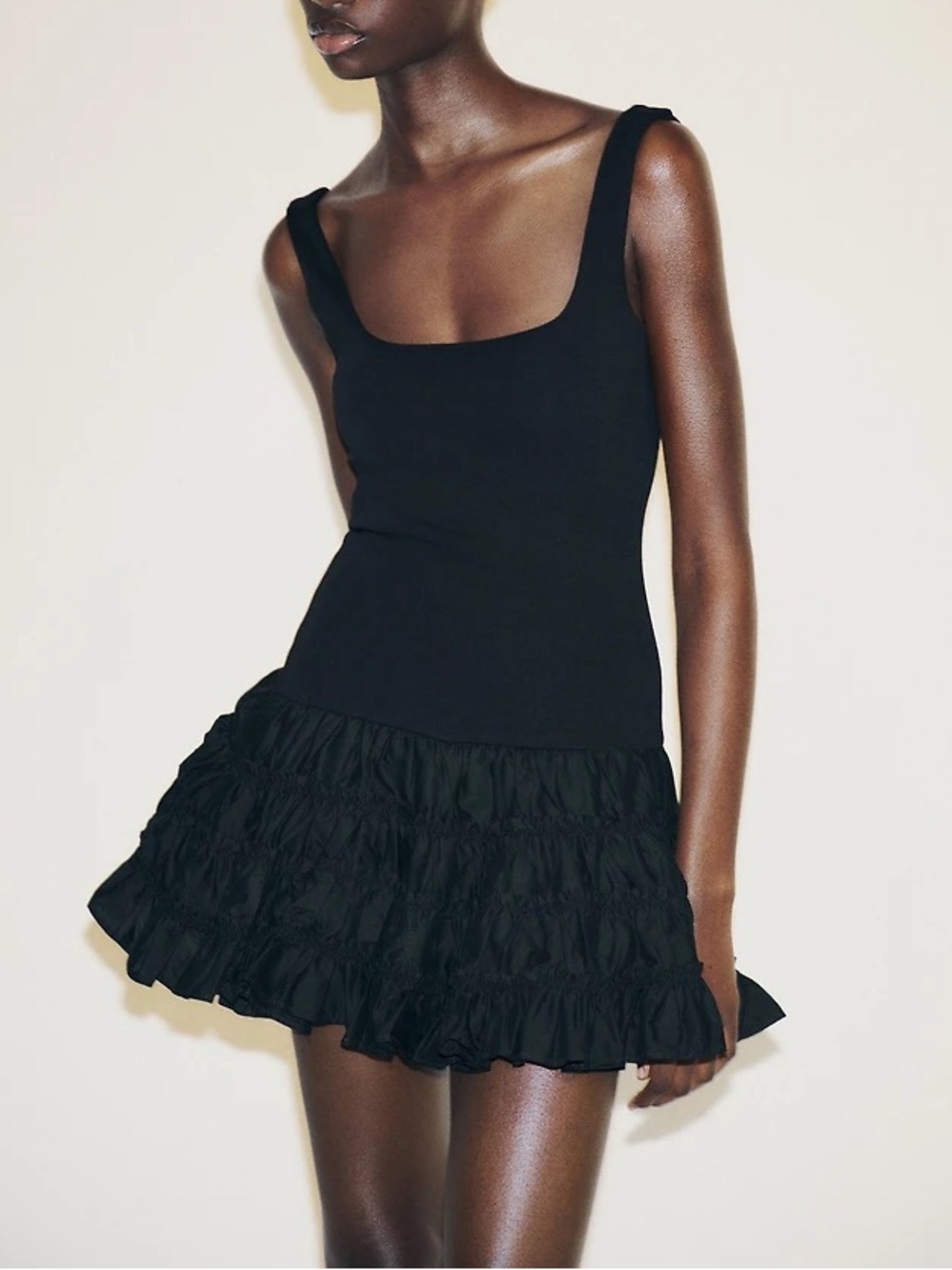 Zara Black Mini Tank Dress with Ruffled Mini Skirt